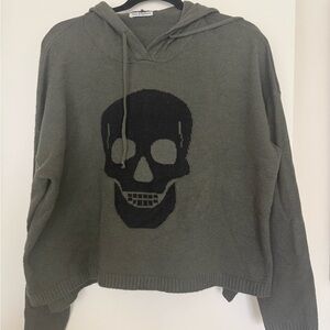 Charcoal Skull Graphic V-Neck Sweater